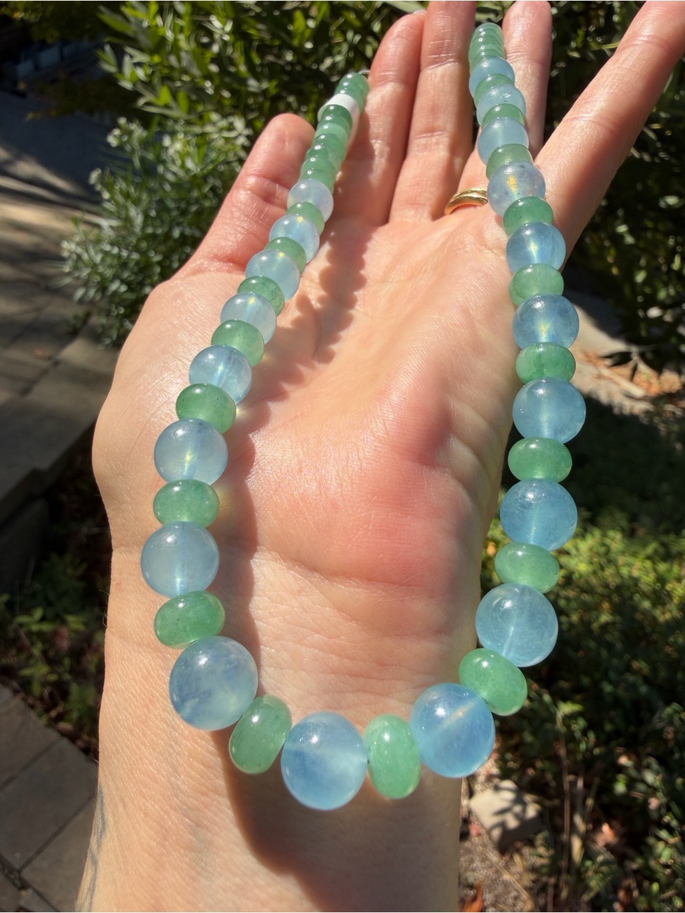 Aquamarine and aventurine Beaded Necklace